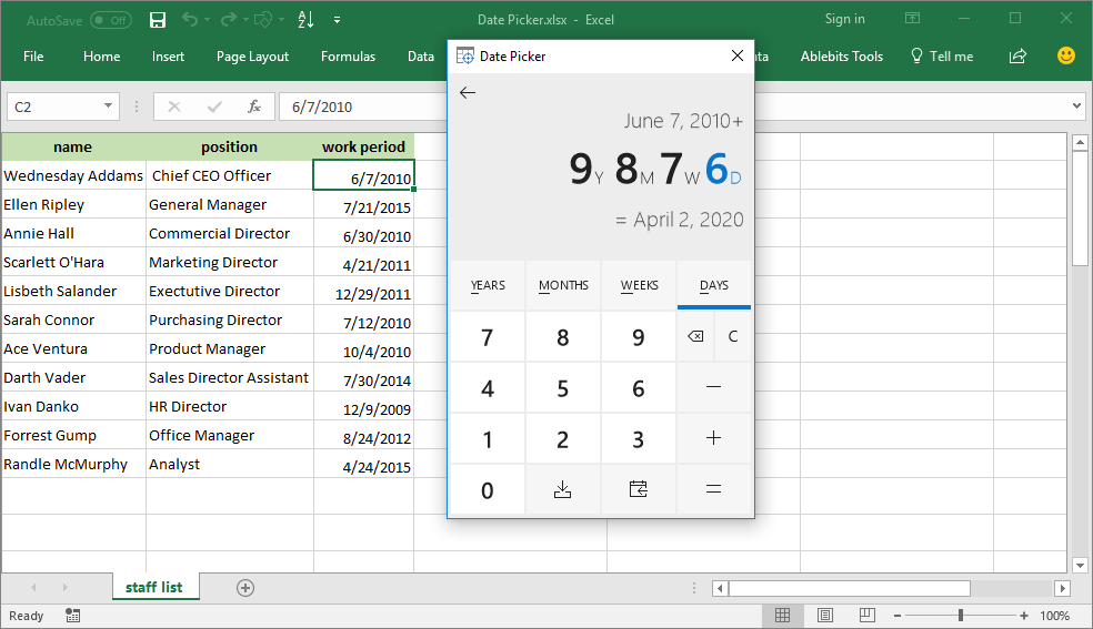 excel date picker for mac